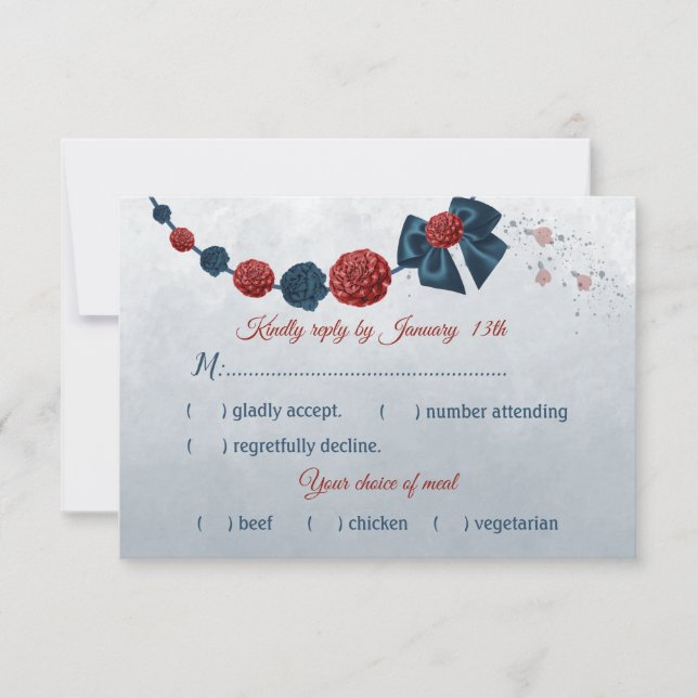 Val av marin blå och röd blomma OSA kort (Framsida)