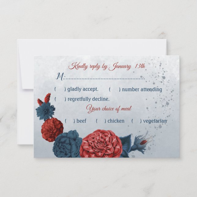 Val av marin blå och röd blomma OSA kort (Framsida)