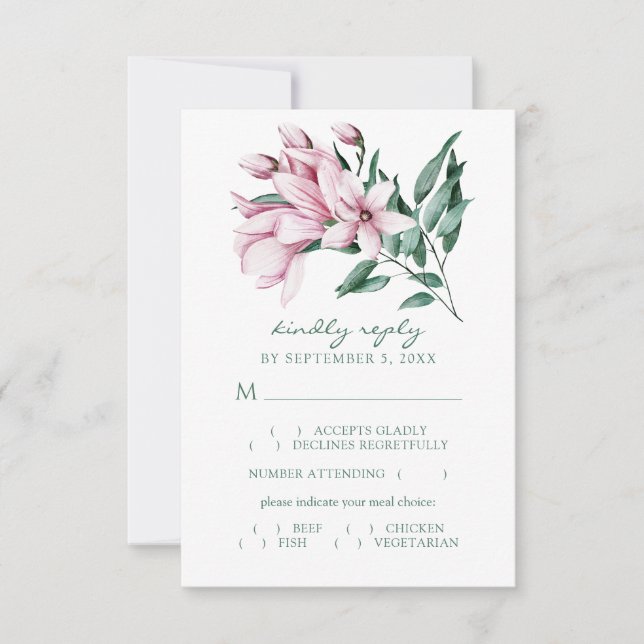 Val av vattenfärg Magnolia Bouquet Bröllop Meal Ch OSA Kort (Framsida)