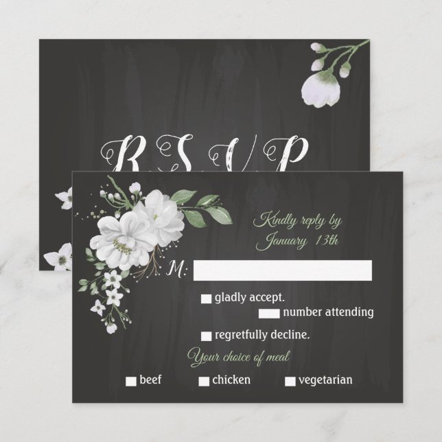 val av vita blommor, grönmålsmjöl svart OSA kort (Fram/baksida)