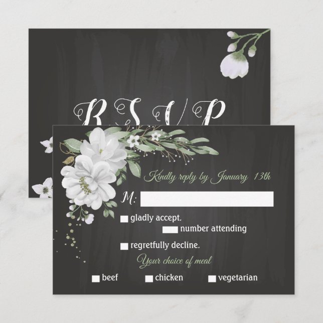 val av vita blommor, grönmålsmjöl svart OSA kort (Fram/baksida)