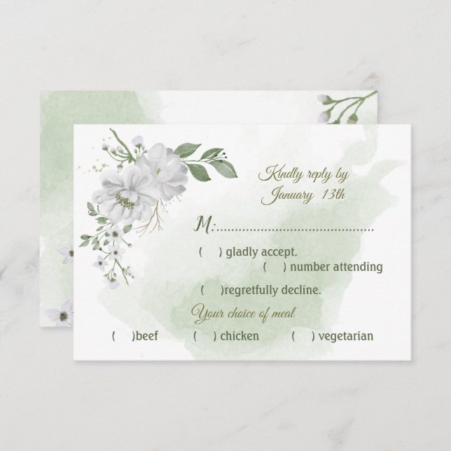 val av vita blommor i grönt mjöl OSA kort (Fram/baksida)