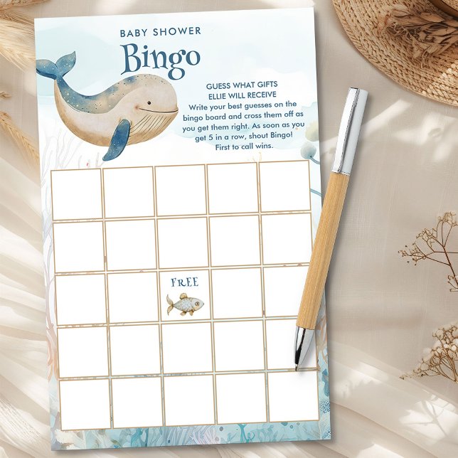 Val-baby shower bingo-spel (Baby Bingo Game from the Whale Baby Shower Collection by Darling & May)