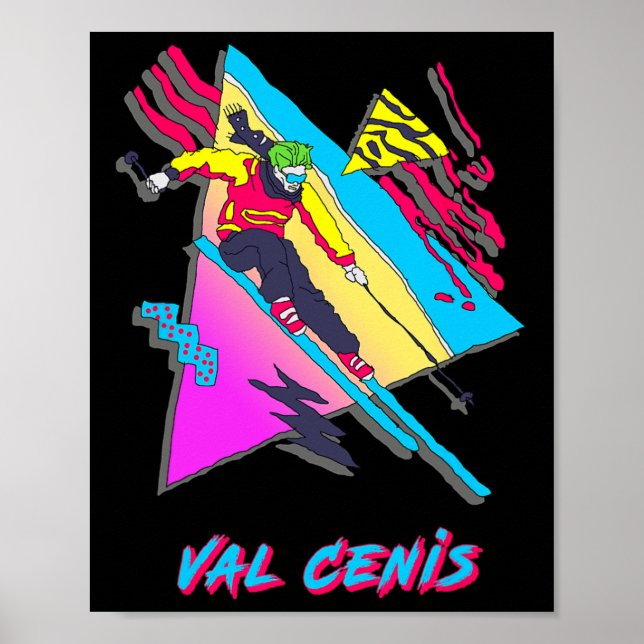 Val Cenis Retro Ski Skiing-tecken med Abstrakt Poster (Framsidan)