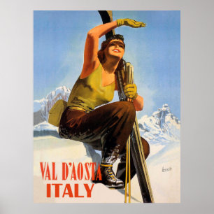 Val d'Aosta, Italien. Att hoppa på kvinna. Winter  Poster