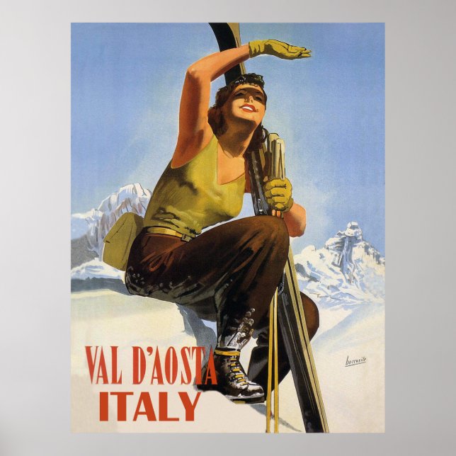 Val d'Aosta, Italien. Att hoppa på kvinna. Winter  Poster (Framsidan)