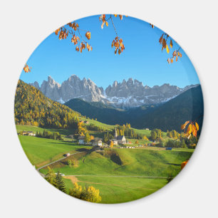 Val di Funes med höst löv runda magnet