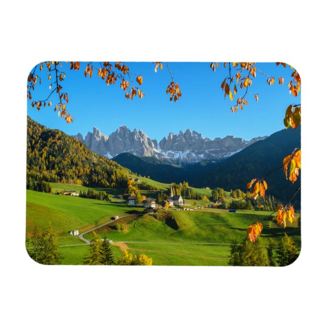 Val di Funes valley i rektangulär höstmagnet Magnet (Horisontell)