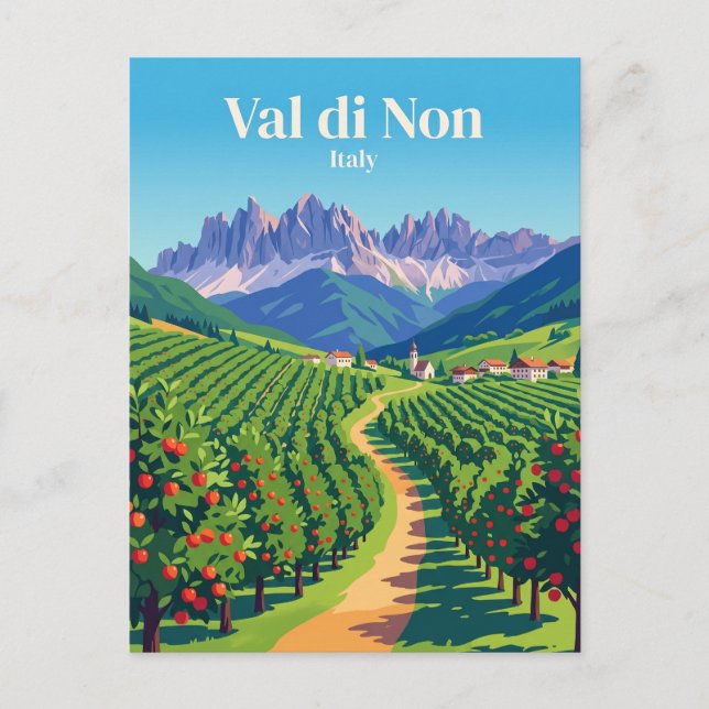 Val di Non äppelodlingar Italien Vykort (Framsida)