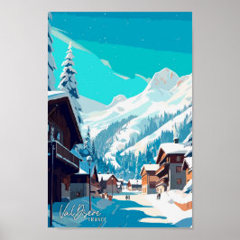 Val Disere Frankrike Konst Vintage Resa Illustrati Poster