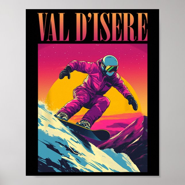 Val D'isere Frankrike Retro Snowboard Poster (Framsidan)