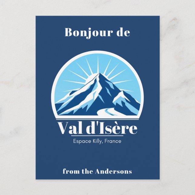 Val d'Isère Frankrike savoie blue postcard Vykort (Framsida)