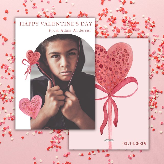 Val Foto Rosa Hjärtat Lollypop Modern Julkort (Skapare uppladdad)