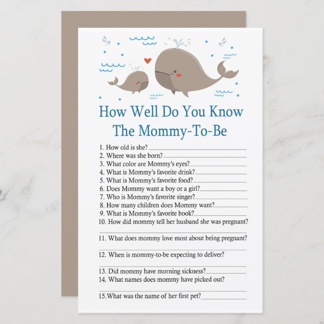 Val Hur väl känner du till baby shower-spel (Fram/baksida)