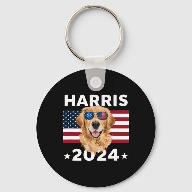 Val Kamala Harris 2024 Golden Retriever Hund U Nyckelring (Framsida)