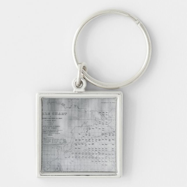 Val kartlägger av Northet Pacific, 1851 Fyrkantig Silverfärgad Nyckelring (Framsidan)