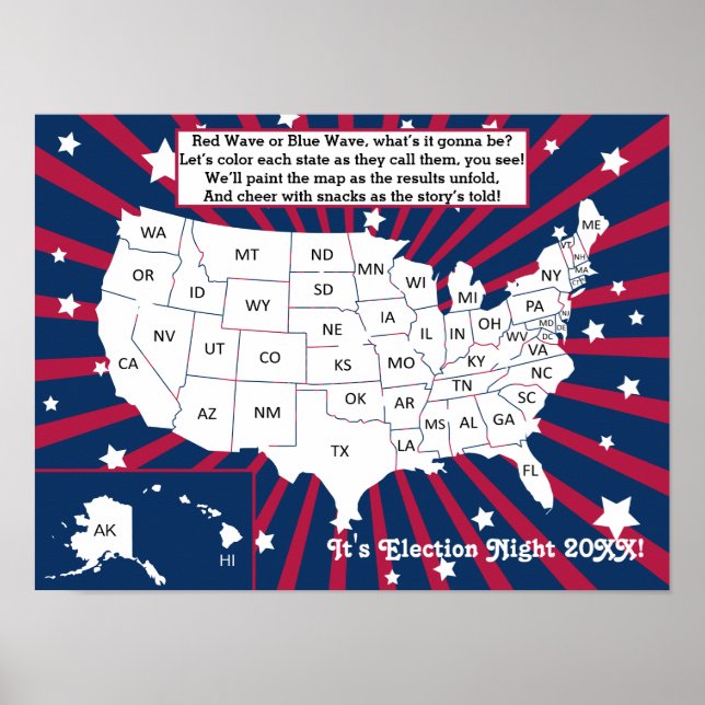 Val Night Party 2024 Interactive Coloring Karta Poster (Framsidan)