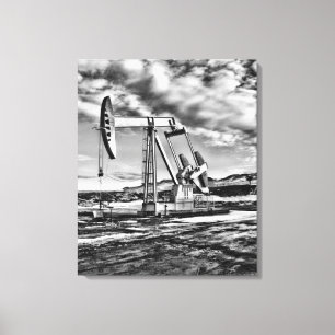 Väl pumpa (Pumpjack) enhet för svartvit olja Canvastryck
