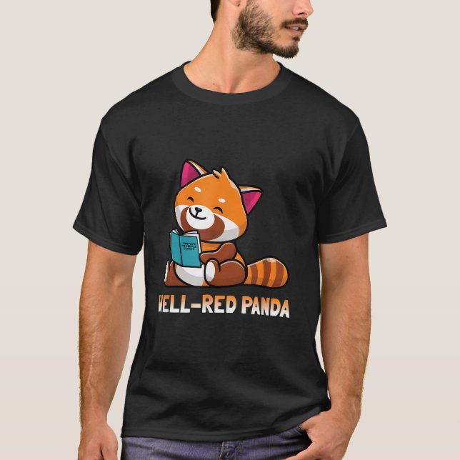 Väl Röd Panda Bokmask Läsande Böcker Panda T Shirt (Framsida)