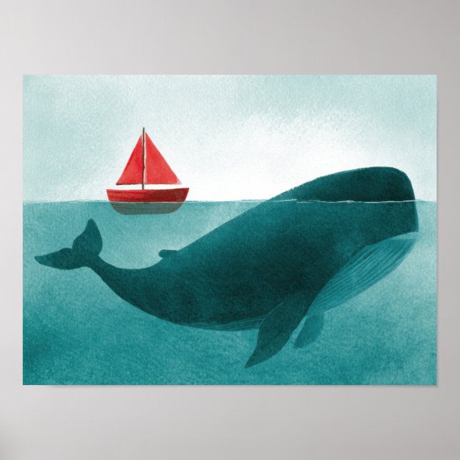 Val & segelbåt – Minimalistisk havskonst Poster (Framsidan)