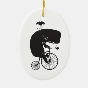 Val som rider en cykel julgransprydnad keramik