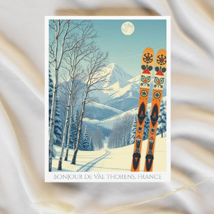 Val Thorens Frankrike ski retro Postcard Vykort
