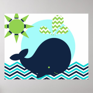 Valaffisch för barnkammare med Lime, Blå och Marin Poster