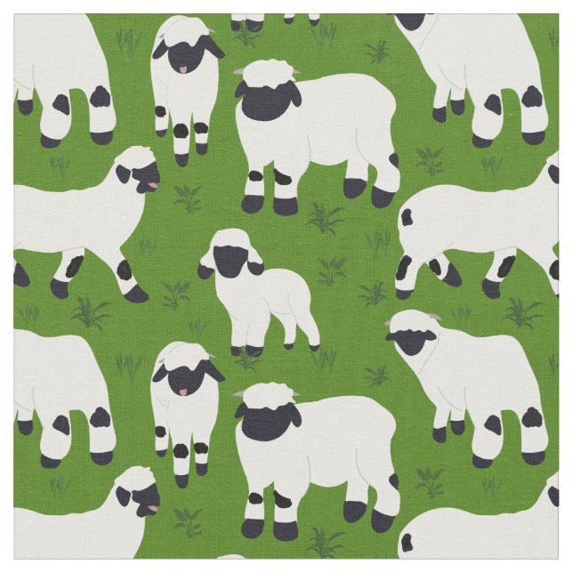Valais Blebrse Sheep Illustrations på Grönten Tyg (Närbild)