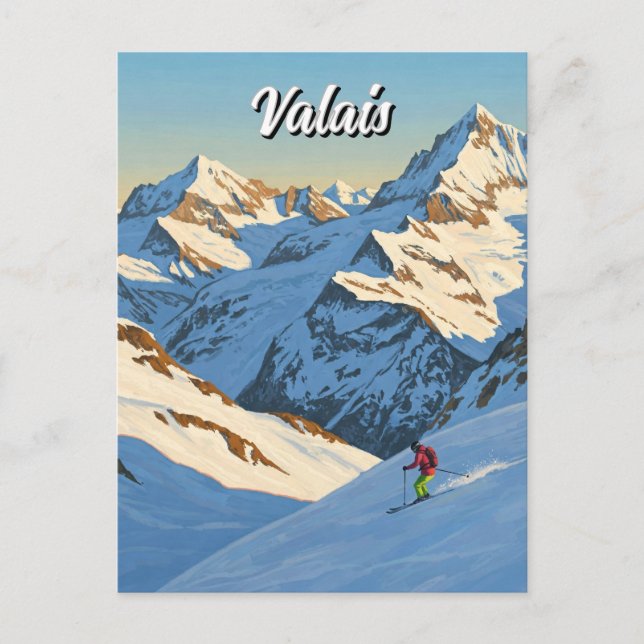 Valais Schweiz Skiing Skier Travel Vykort (Framsida)