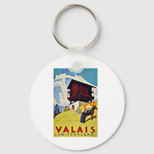 Valais Schweiz Vintage resor Nyckelring