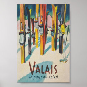 Valais Schweiz Vintage Ski Poster