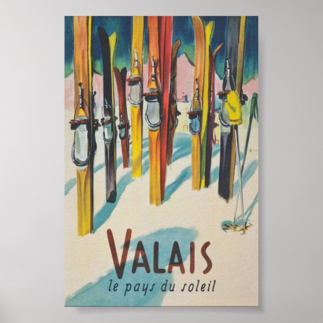 Valais Schweiz Vintage Ski Poster (Framsidan)