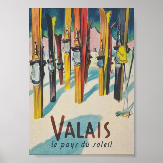 Valais Schweiz Vintage Ski Poster (Framsidan)