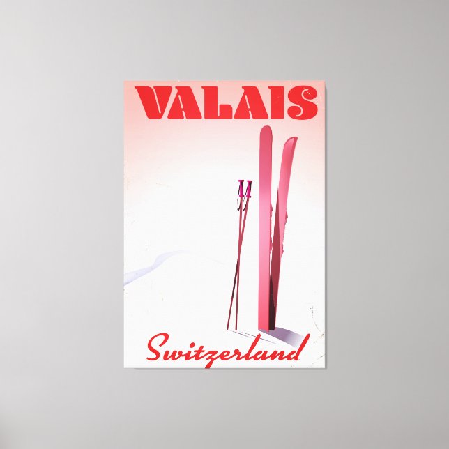 valais Schweiz vintage skidisplayaffisch Canvastryck (Framsida)