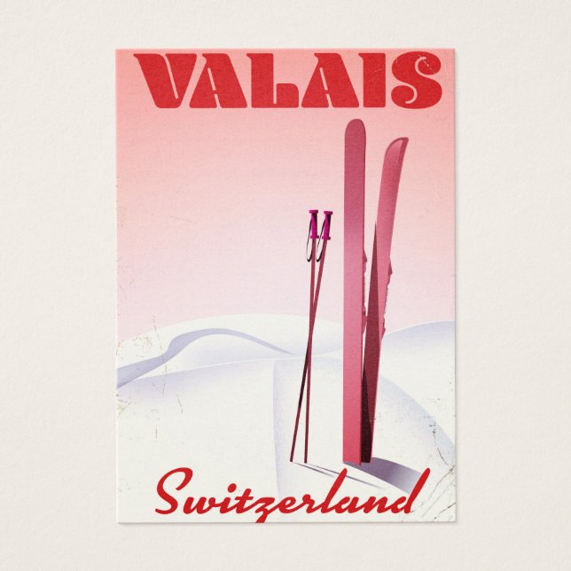 valais Schweiz vintage skidisplayaffisch Visitkort (Framsidan)
