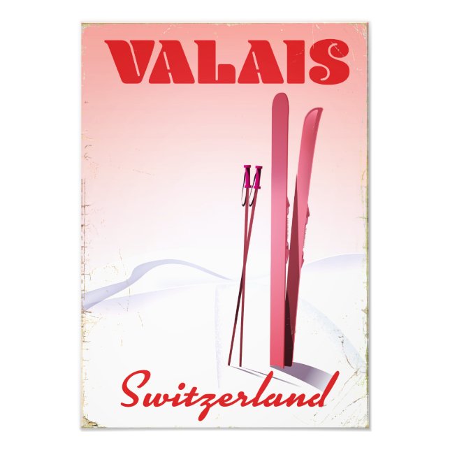valais Schweiz vintage skidposter Fototryck (Framsidan)
