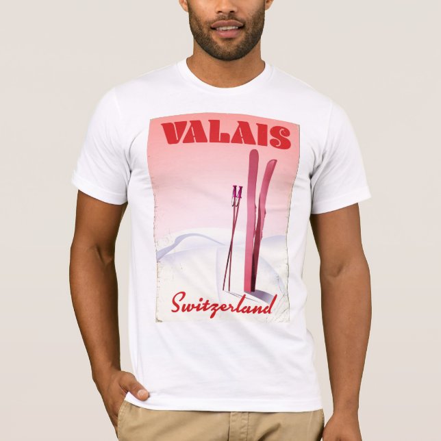 valais Schweiz vintage skidposter Tee (Framsida)
