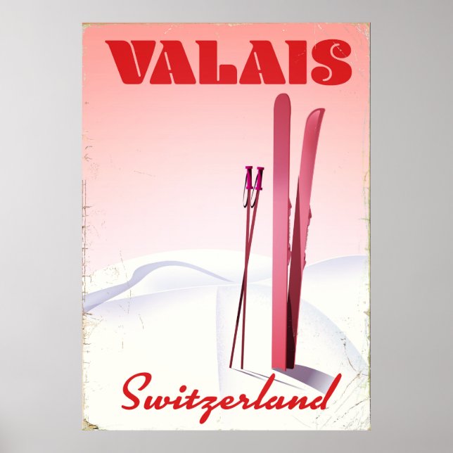 Valais Schweiz vintage stil ski poster (Framsidan)