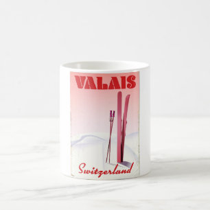 Valais Schweiz vintage stil ski poster Magisk Mugg