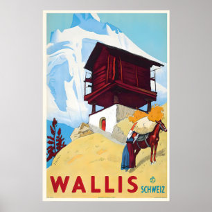 Valais Wallis Schweiz Alperna Schweiz Vintage Poster