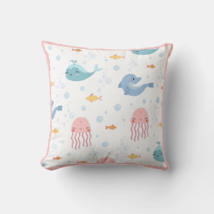 Valar Dolphins Jellyfish Rosa Ocean Sea Fish Kudde