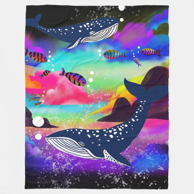 Valar i ett färgat hav, Fantasy Sea Life Art Fleecefilt (Framsidan)