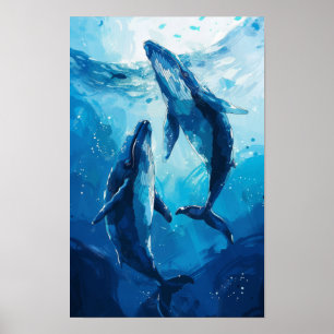 Valar i havet - Kreativ Enkel illustration P Poster
