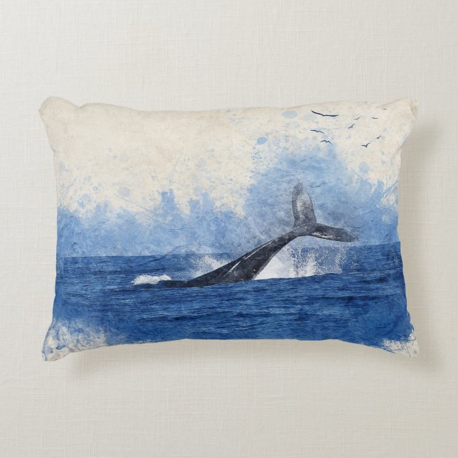 Valar i havsfåglar i Avstånd konsttarmgåva Prydnadskudde (Framsidan)