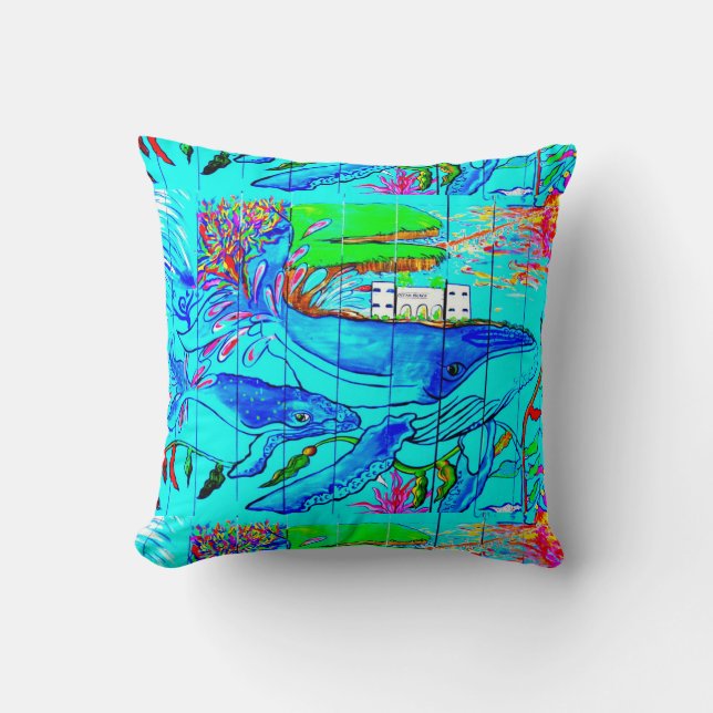 valar och delfiner blå kudde (Framsida)