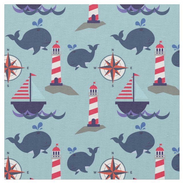 Valar och segelbåtar | Nautical Cutness Tyg (Närbild)