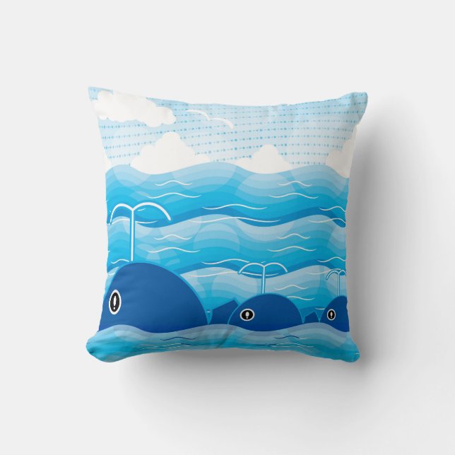 Valar och vågor Oceanblå Kudde (Framsida)