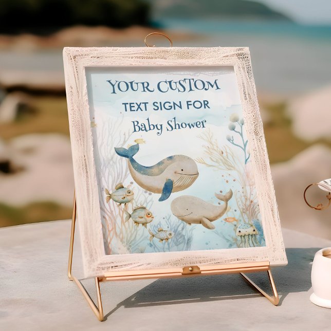 Valaskak Valbarnet Anpassad Textskylt Poster (Custom sign from the Whale Baby Shower Collection by Darling & May)