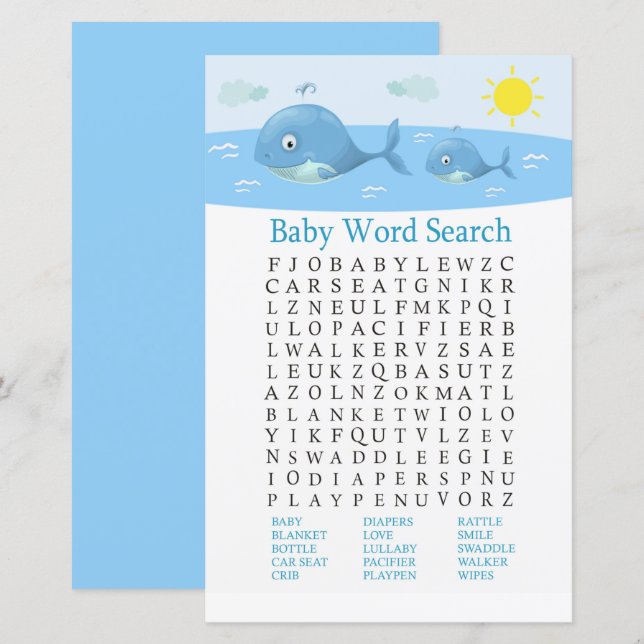 Valbaby shower Word Search Game (Fram/baksida)