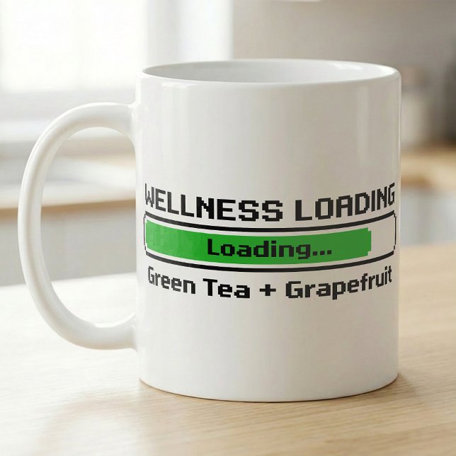 Välbefinnande Laddar Grönt Te Grapefrukt Pixel Kaffemugg (Skapare uppladdad)